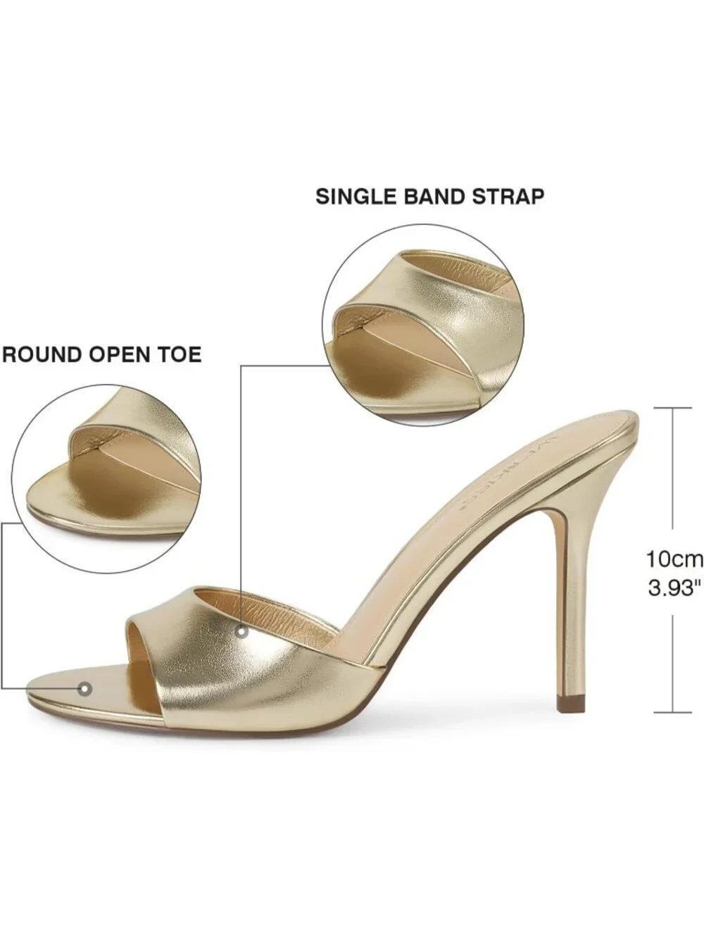 Women's Gold Faux Leather Single Strap Open Toe Round Toe Dess High Heel Sandals